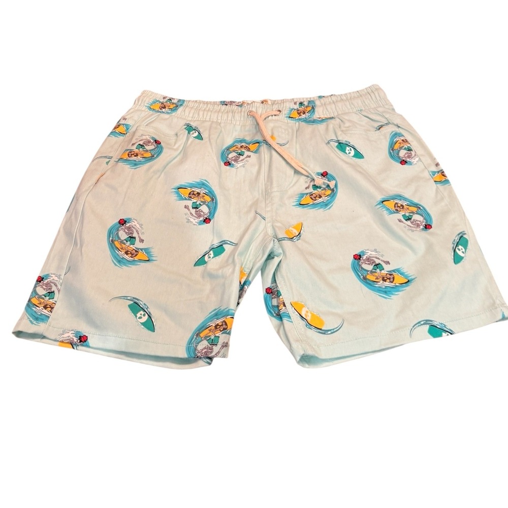 Fresh Prints of Bel-Air Mens Large‎ Blue Skeleton Surfing Stretch Twill Shorts